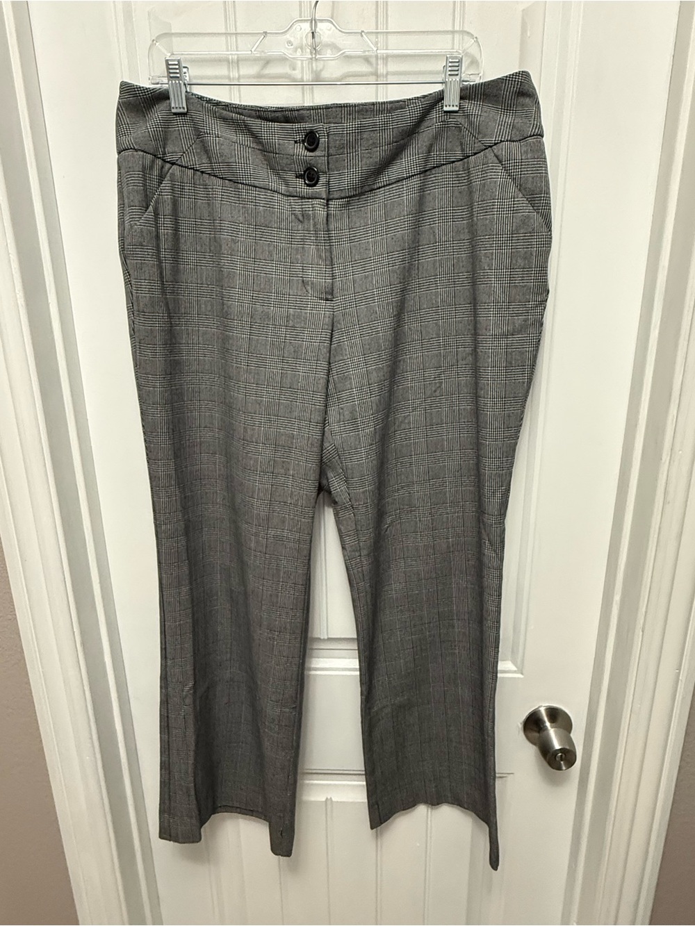Apt.  9 Womens Curvy Fit Dress Pants- Size 14 Petite Dark Gray Plaid (53-7)